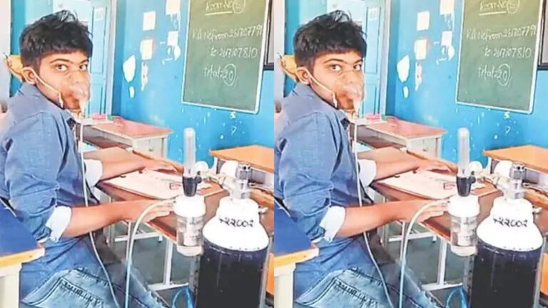 Student Oxygen Cylinder To Exam,ఆక్సిజన్ సిలిండర్‌, మాస్క్‌తో పరీక్ష రాసిన పదోతరగతి విద్యార్థి.. ఎంత పెద్ద కష్టం వచ్చింది పాపం – tenth class student attended to exam with oxygen cylinder due to breathing problems in kothapatnam prakasam district